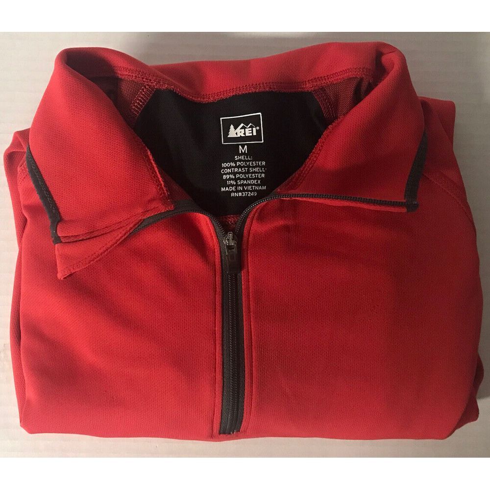 REI‎ 1/4 Zip Pullover Med Red/Black Zip Pocket Thumb hole On Sleeve - Picture 6 of 6